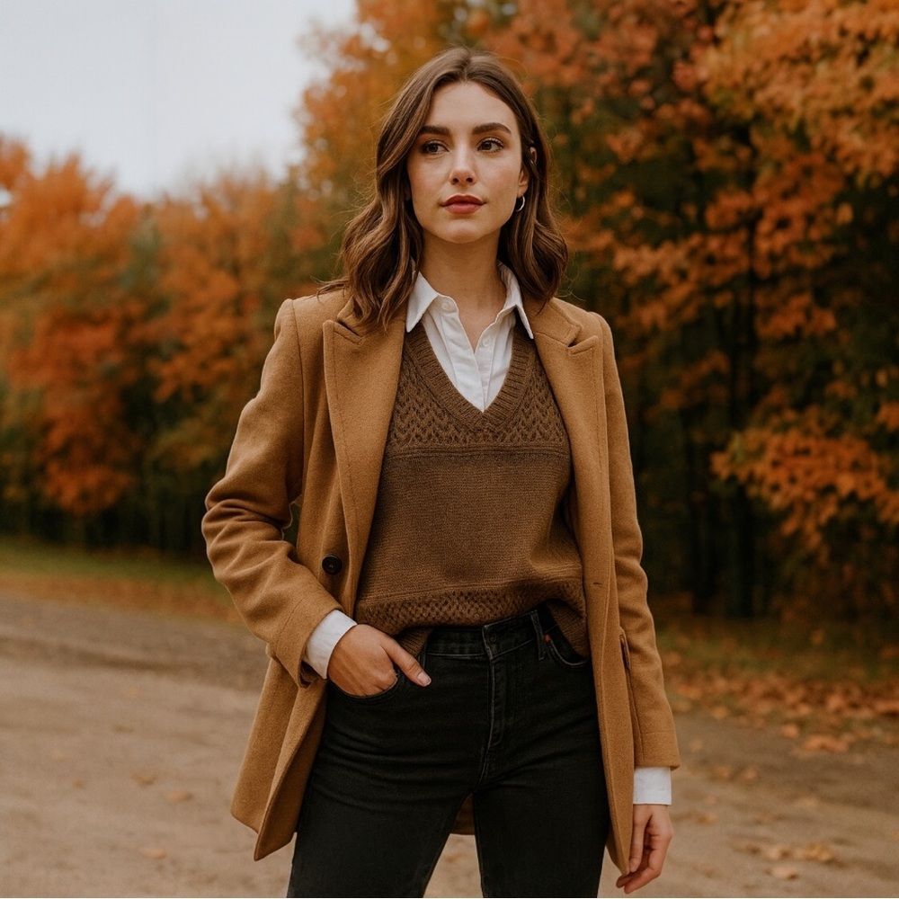 Brown Knit Sleeveless Sweater Vest